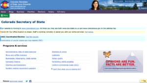 screenshot of the Colorado secretary of state website